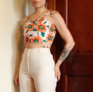 Daisy Street Orange Floral Crop Top Size Size S / EU 36